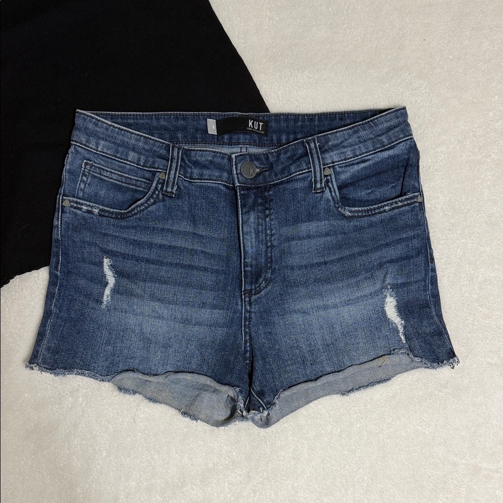 Kut from the Kloth Dark Blue Distressed Denim Jean Shorts
